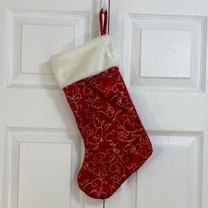 2 for $25 - Velvet Holiday Stocking in Red and Gold with White Furry Trim